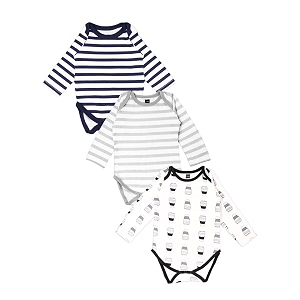 kidbea 100 organic cotton romper bodysuit jumpsuit combo 3 designs blue strip grey strip and cup print 0-3 month