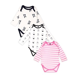 kidbea 100 organic cotton romper bodysuit jumpsuit combo 3 designs dog cup and pink strip print 6-9 month
