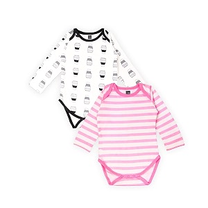 kidbea 100 organic cotton romper bodysuit jumpsuit combo of cup print amp pink strip 6-9 month
