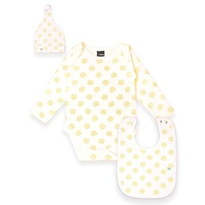 kidbea 100 organic cotton prizel printed onesie  bodysuit  combo with with cap and bibs for infants baby boy amp baby girl 12 to 18 months