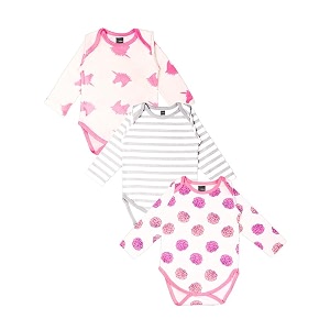 kidbea 100 organic cotton romper bodysuit jumpsuit combo 3 designs unicorn grey strip and rose flower power print 0-3 month