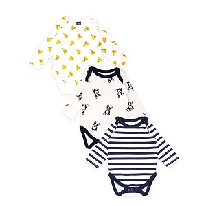 kidbea 100 organic cotton romper bodysuit jumpsuit combo 3 designs pizza dog and blue strip print 3-6 month