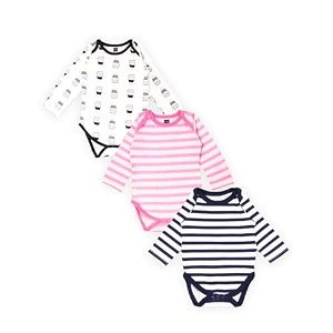 kidbea 100 organic cotton romper bodysuit jumpsuit combo 3 designs blue strip pink strip and grey strip print 0-3 month