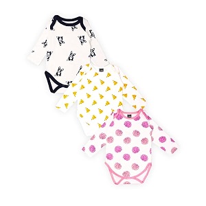 kidbea 100 organic cotton romper bodysuit jumpsuit combo 3 designs dog pizza and rose flower print 3-6 month
