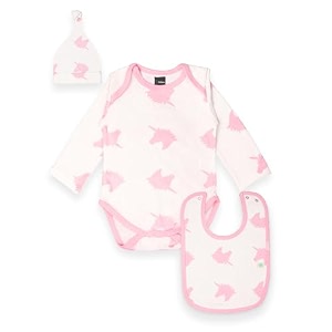 kidbea 100 organic cotton unicorn printed onesie  bodysuit  combo with with cap and bibs for infants baby boy amp baby girl 12 to 18 months
