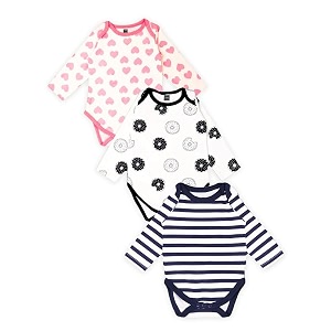 kidbea 100 organic cotton romper bodysuit jumpsuit combo 3 designs heart donut and blue strip print 3-6 month