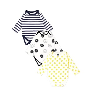 kidbea 100 organic cotton romper bodysuit jumpsuit combo 3 designs blue strip donut and pretzel print 0-3 month