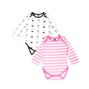 kidbea 100 organic cotton romper bodysuit jumpsuit combo of cup print amp pink strip 9-12 month