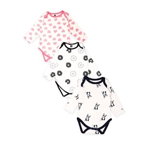 kidbea 100 organic cotton romper bodysuit jumpsuit combo 3 designs heart donut and dog print 9-12 month