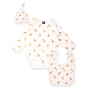 kidbea 100 organic cotton pizza printed onesie  bodysuit  combo with with cap and bibs for infants baby boy amp baby girl 12 to 18 months