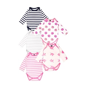 kidbea 100 organic cotton romper bodysuit jumpsuit combo 5 designs blue grey pink flower unicorn 3-6 month
