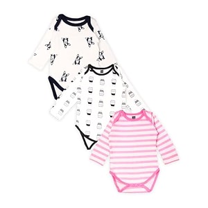 kidbea 100 organic cotton romper bodysuit jumpsuit combo 3 designs dog cup and pink strip print 0-3 month