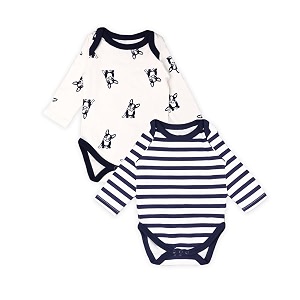 kidbea 100 organic cotton romper bodysuit jumpsuit combo of dog print amp blue strip 0-3 month