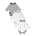 Kidbea 100% Organic Cotton Romper Bodysuit Jumpsuit Combo 3 Designs Blue Strip, Grey Strip And Cup Print 0-3 Month