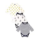 Kidbea 100% Organic Cotton Romper Bodysuit Jumpsuit Combo 3 Designs Pizza, Dog And Blue Strip Print 3-6 Month