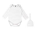 Kidbea 100% Organic Cotton Grey Strip Printed Onesie with Cap | Bodysuit | Jumpsuit | Nightsuit For Baby Boy &amp; Baby Girl Combo Grey Strip_3-6 Months