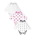 Kidbea 100% Organic Cotton Romper Bodysuit Jumpsuit Combo 3 Designs Grey Strip, Rose flower power And cup Print 0-3 Month