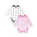 Kidbea 100% Organic Cotton Romper Bodysuit Jumpsuit Combo of Cup Print &amp; Pink Strip 9-12 Month
