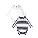 Kidbea 100% Organic Cotton Romper Bodysuit Jumpsuit Combo of Grey Strip &amp; Blue Strip 0-3 Month