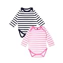 Kidbea 100% Organic Cotton Romper Bodysuit Jumpsuit Combo of Blue &amp; Pink Strip 0-3 Month