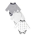 Kidbea 100% Organic Cotton Romper Bodysuit Jumpsuit Combo 3 Designs Blue Strip, Grey Strip And Cup Print 3-6 Month