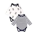 Kidbea 100% Organic Cotton Romper Bodysuit Jumpsuit Combo of Dog Print &amp; Blue Strip 0-3 Month