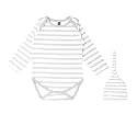 Kidbea 100% Organic Cotton Grey Strip Printed Onesie with Cap | Bodysuit | Jumpsuit | Nightsuit For Baby Boy &amp; Baby Girl Combo Grey Strip_6-9 Months