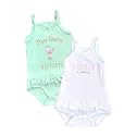 Kidbea 100% Organic Cotton Onesiezz Baby Romper Nightwear Winterwear Bodysuit for Baby Girls - Green &amp; White Pack of 2 Size (12-18M)