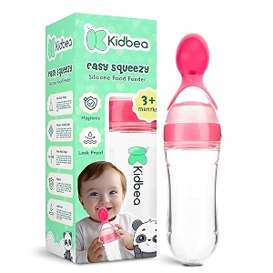 kidbea silicone baby spoon feeder bottle 90ml  squeeze food feeder for 3 months  bpa free baby food dispensing spoon for pure cereal  leak proof travel feeding bottle for infants amp toddlers pink