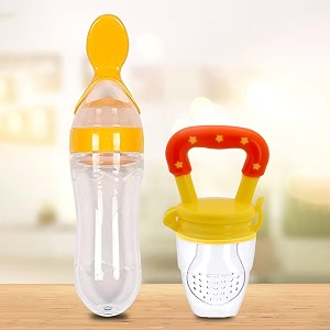 kidbea silicone baby spoon feeder bottle 90ml  squeeze food feeder for baby 3 months  bpa free food dispensing spoon for pure cereal  leak proof travel feeding bottle for infants amp toddlers