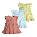Kidbea Baby Girl Cotton Summer Casual Short Ruffled Sleeve &amp; Hem Soft Breathable Fabric Frocks Sundress Princess Dress for Kids