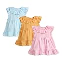 Kidbea Baby Girl Cotton Summer Casual Short Ruffled Sleeve &amp; Hem Soft Breathable Fabric Frocks Sundress Princess Dress for Kids