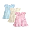 Kidbea Baby Girl Cotton Summer Casual Short Ruffled Sleeve &amp; Hem Soft Breathable Fabric Frocks Sundress Princess Dress for Kids