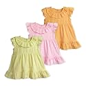 Kidbea Baby Girl Cotton Summer Casual Short Ruffled Sleeve &amp; Hem Soft Breathable Fabric Frocks Sundress Princess Dress for Kids