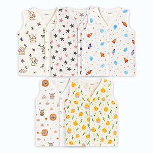kidbea muslin cotton baby jabla vest  cute printed v-neck sleeveless innerwear for newborns amp infants