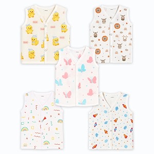kidbea muslin cotton baby jabla vest  cute printed v-neck sleeveless innerwear for newborns amp infants