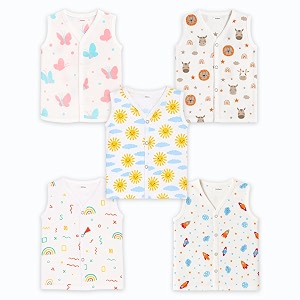kidbea muslin cotton baby jabla vest  cute printed v-neck sleeveless innerwear for newborns amp infants
