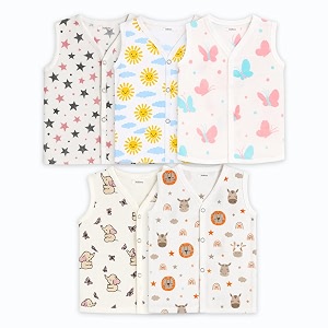 kidbea muslin cotton baby jabla vest  cute printed v-neck sleeveless innerwear for newborns amp infants