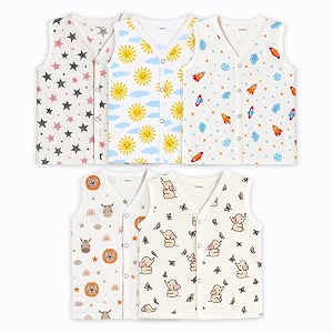 kidbea muslin cotton baby jabla vest  cute printed v-neck sleeveless innerwear for newborns amp infants