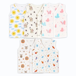 kidbea muslin cotton baby jabla vest  cute printed v-neck sleeveless innerwear for newborns amp infants