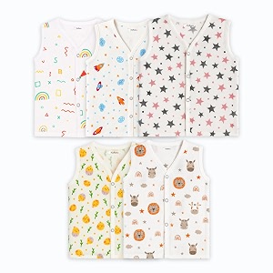 kidbea muslin cotton baby jabla vest  cute printed v-neck sleeveless innerwear for newborns amp infants