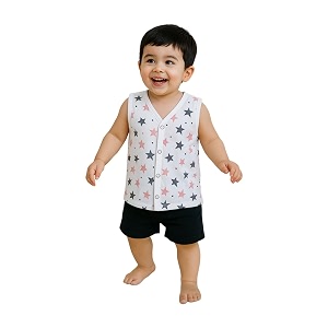 kidbea newborn baby jhabla muslin cotton clothes for boys amp girls  soft breathable cute printed sleeveless baby wear with button closure