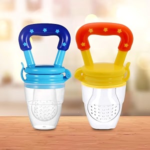 kidbea silicone fruit feeder nibbler with extra mesh soft pacifierfeeder teether nipple for infant baby blue amp yellow