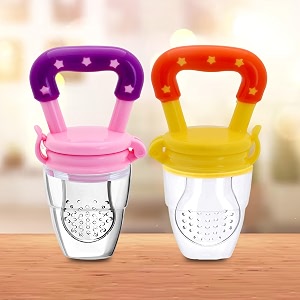 kidbea silicone fruit feeder nibbler with extra mesh soft pacifierfeeder teether nipple for infant baby yellow amp pink