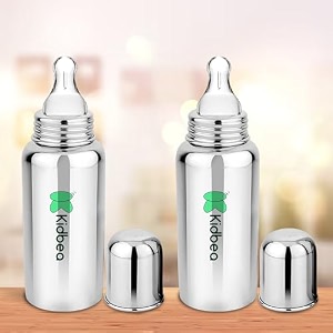 kidbea stainless steel infant baby feeding bottle bpa free anti-colic plastic-free 304 grade medium-flow x 1 nipple 250 ml argyle