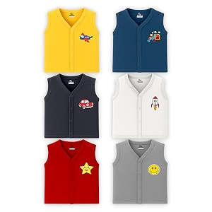 kidbee baby sleeveless front open jabla  pack of 6  soft cotton v-neck shirt with cute prints