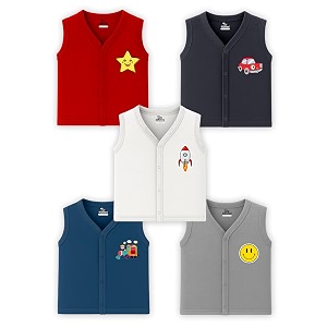 kidbee baby sleeveless front open jabla  pack of 5  soft cotton v-neck button shirt