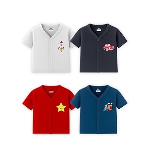 kidbee baby soft cotton half sleeve front open jabla top  pack of 4  v-neck button style with cute printed chest graphics