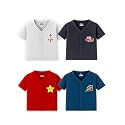 Kidbee Baby Soft Cotton Half Sleeve Front Open Jabla Top – Pack of 4 | V-Neck Button Style with Cute Printed Chest Graphics