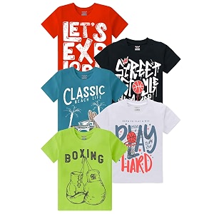 kiddeo Boys Cotton Printed Regular Fit T-ShirtPack